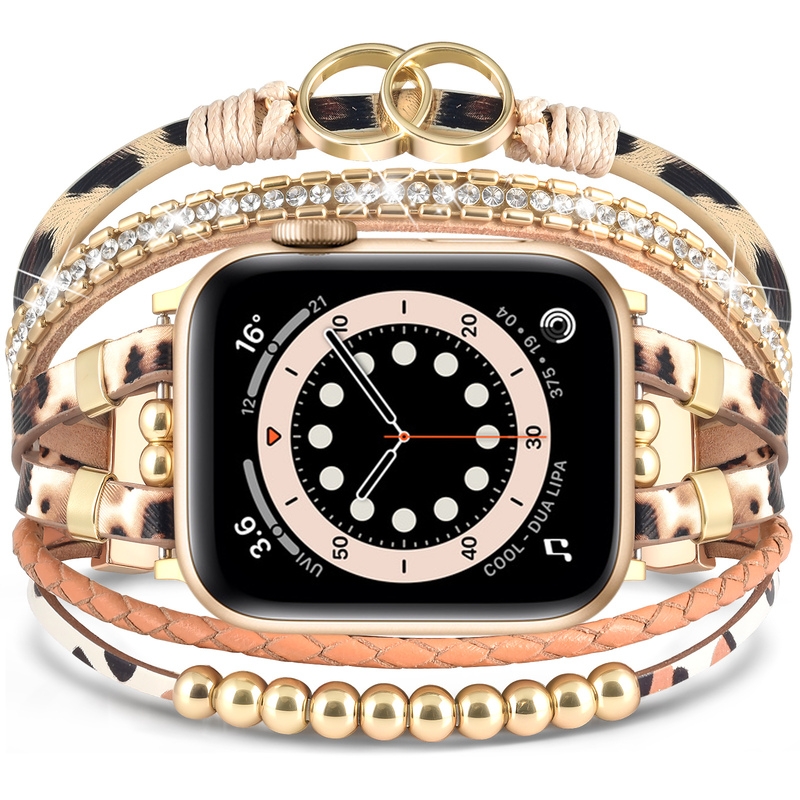 Leopard print double-ring watch strap