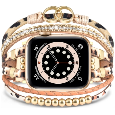 Leopard print double-ring watch strap