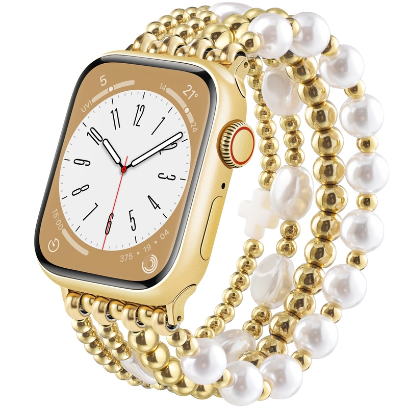 Cross-shaped pearl metal bead watch strap